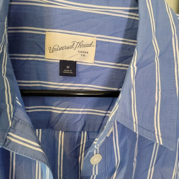 Universal Thread Midi Shirt Dress Blue/White Stripe 100% Cotton Tie Waist Size M - Picture 7 of 11